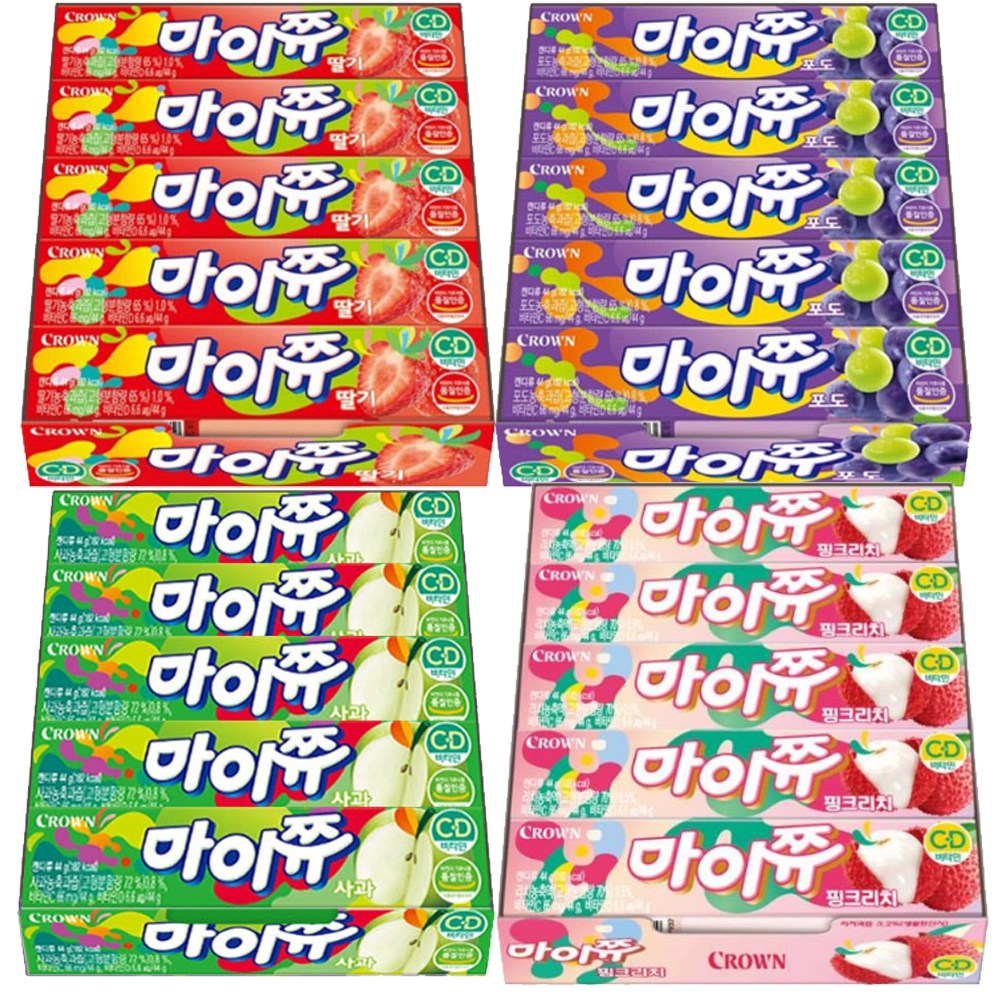 마이쮸 44g 4종세트(핑크리치+포도+딸기+사과) 각 15개씩 총60개 35,900원