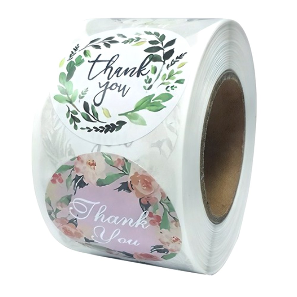플라워 원형 땡큐 롤 스티커 500p 3.8cm, 혼합색상 3.8cm, 1개 9,480원
