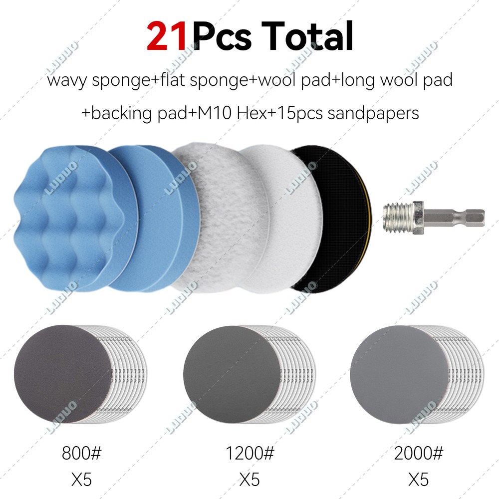 자동차 디테일링 연마 디스크 왁싱 스폰지 패드 키트 M10 드릴 어댑터 연마기 헤드라이트 복원용 사포 3 인치 17,800원