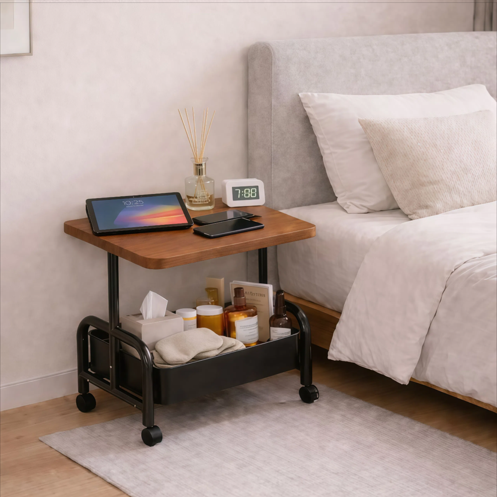 튼튼한 철제 프레임 우드 상판 이동식 다용도 수납 카트 트롤리, 2단, 월넛 24,800원