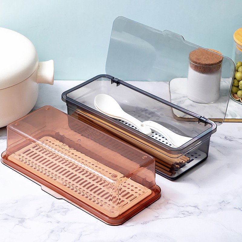 구디푸디 투명 뚜껑형 수저통 사각 물빠짐 수저정리함 4,900원