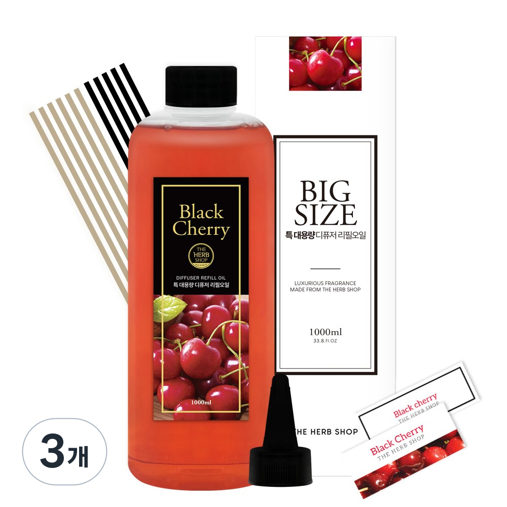 더허브샵 특대용량 디퓨저 리필오일, 블랙체리, 1000ml, 3개 76,500원