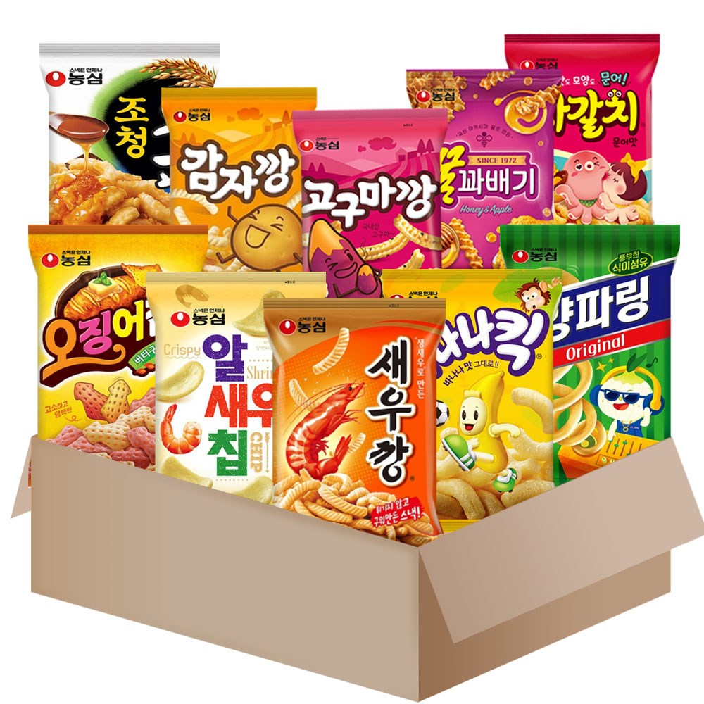농심 스낵세트 (새우깡+꿀꽈배기+오징어집+양파링+고구마깡+조청유과+알새우칩+감자깡+바나나킥+자갈치), 농심 스낵세트 (새우깡+꿀꽈배기+오징어집+양파링+고구마깡+조청유과+알새우칩+닭다리+바나나킥+자갈치), 1세트 15,900원