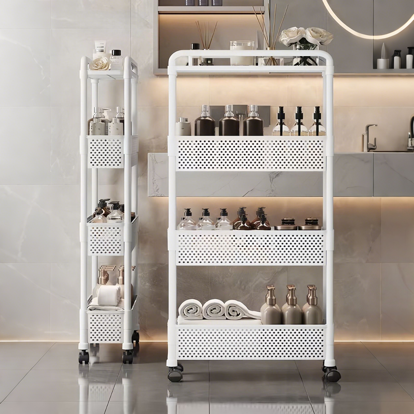 CUBBYCASE 틈새 다층 수납선반 이동식 다용도 정리대 주방 욕실 화장실 슬림 선반, White, 1개 17,800원