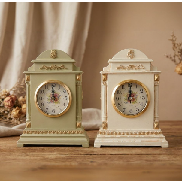 허니상점 프렌치 엔틱 클래식 아치형 탁상시계 스탠드 쉐비 스탠드 시계/2color, 민트 65,000원