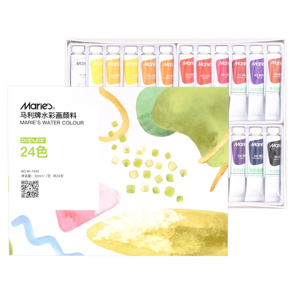 마리에스 시나아트 수채화 물감 W-1342, 12ml, 24색 13,340원