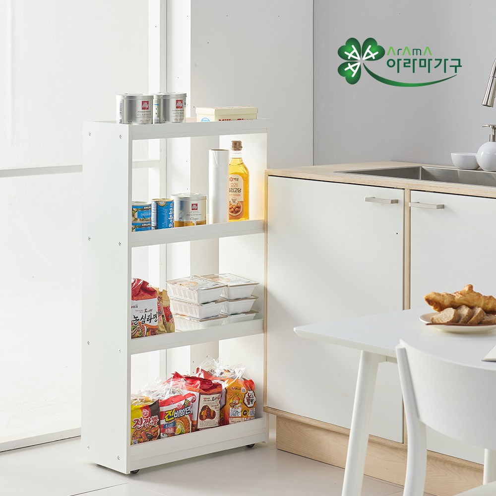 아라마 탐라바퀴틈새수납트롤리1090 슬라이딩 냉장고 틈새장 주방 수납 진열장, 화이트 49,900원