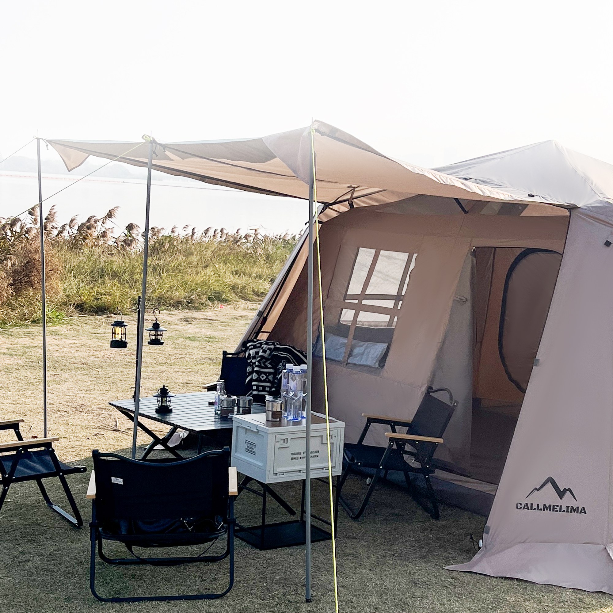 40구 알전구 + AA건전지 3개 세트 리뷰이벤트 콜미리마 3인용 4인용 우중캠핑 방수 자외선차단 거실형 리빙 쉘 오토 차박 쉘터 대형 돔 빌리지 캠핑 텐트 283,000원