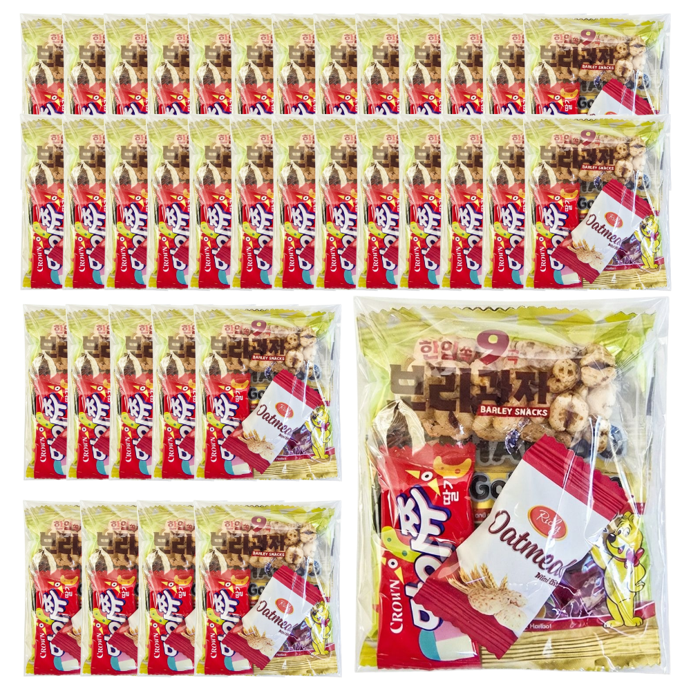 단체 간식 꾸러미 개별포장 구디백 어린이집 유치원 학교 교회 대용량 답례품 인기과자, 36개, 과자꾸러미 50,400원