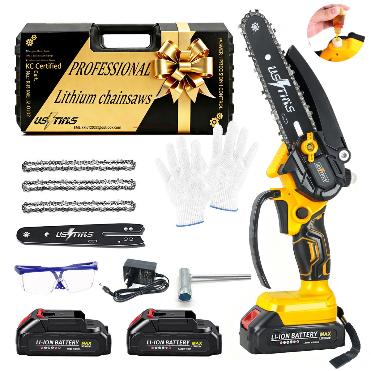 우스틴스 16cm 무선 전기톱 충전식 전동 가지치기톱 미니 소형 충전 체인톱 가정용, 1세트 88,980원