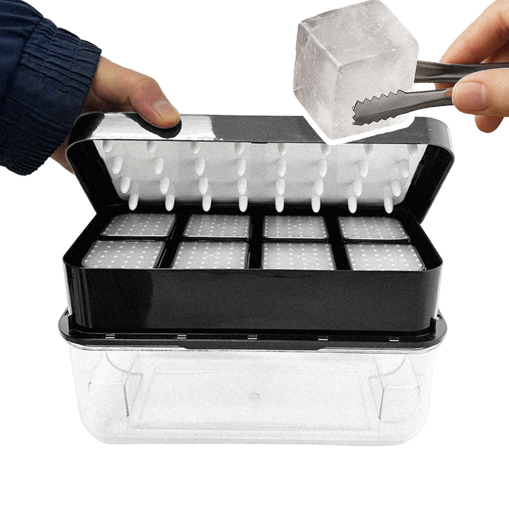 실리콘 대형 얼음트레이 2단 보관통 집게 세트 8구*2단 아이스트레이 왕얼음 푸쉬형 얼음틀 얼음보관용기 위생 얼음 얼리기 냉동실 정리 주방용품 음료 커피 칵테일 얼음제조기 14,900원
