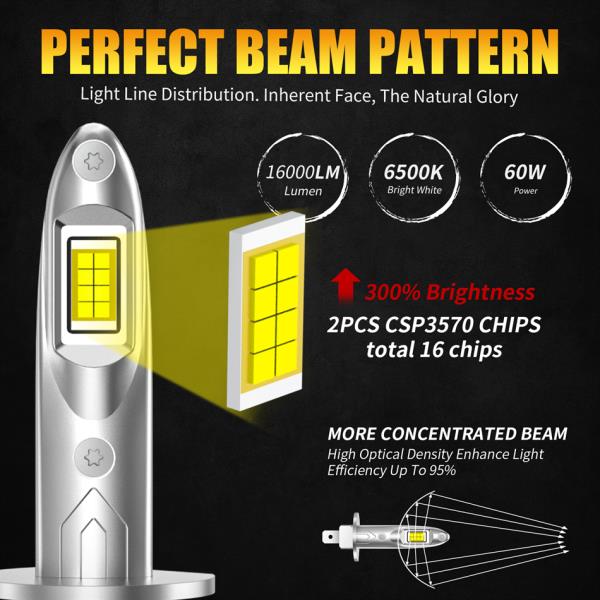호환 AILEO 2Pcs H1 Led 조명 16000Lm 60W 차량  CSP 전조등 전구 6500K 화이트 데이 실행 차량 램프 플매 20,100원