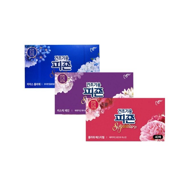 피죤 건조기섬유유연제 드라이시트 40매 X3개 플라워/미스틱/아이스 14,900원