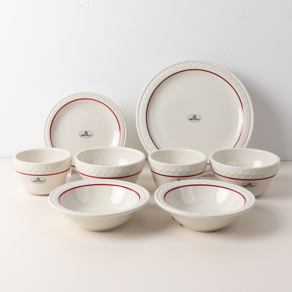 시라쿠스 쉐난고 카디날 2인 그릇세트, 화이트&버건디라인, 1세트, 8p 94,200원