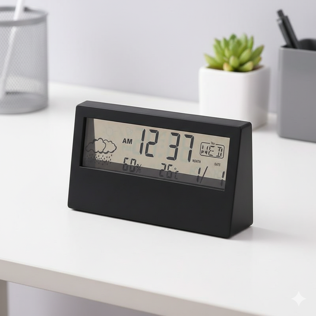 LED 올인원 디지털 온습도계 실내 탁상시계 (한국어 설명서 포함), 블랙 9,800원