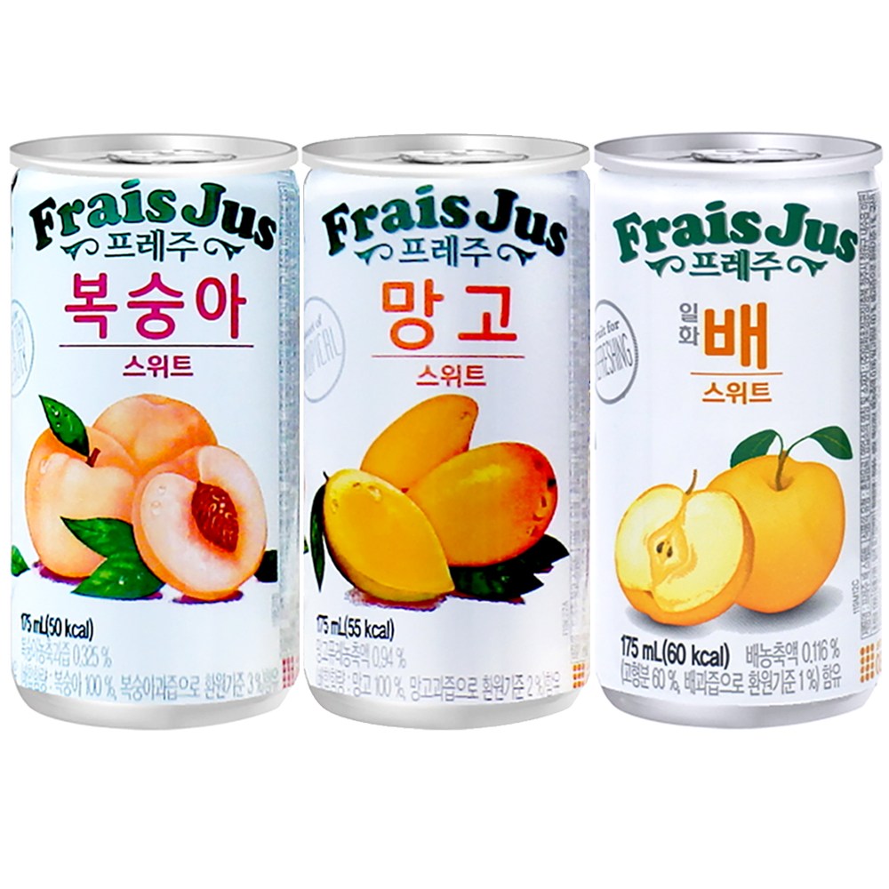 YZone_미니캔음료 프레주 복숭아(30캔)+망고(30캔)+배(30캔) 과일주스 총 90캔, 90개, 175ml 37,900원
