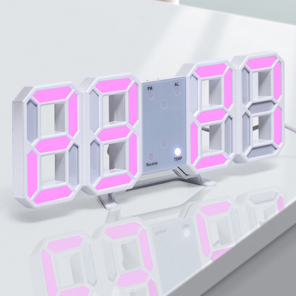 이샵 리모컨 LED 벽시계 화이트+핑크 무타공led벽시계 디지털벽시계 거실벽시계, 없음 30,600원