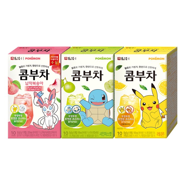 담터 포켓몬 콤부차 30T (납작복숭아/샤인머스캣/레몬) 15,400원