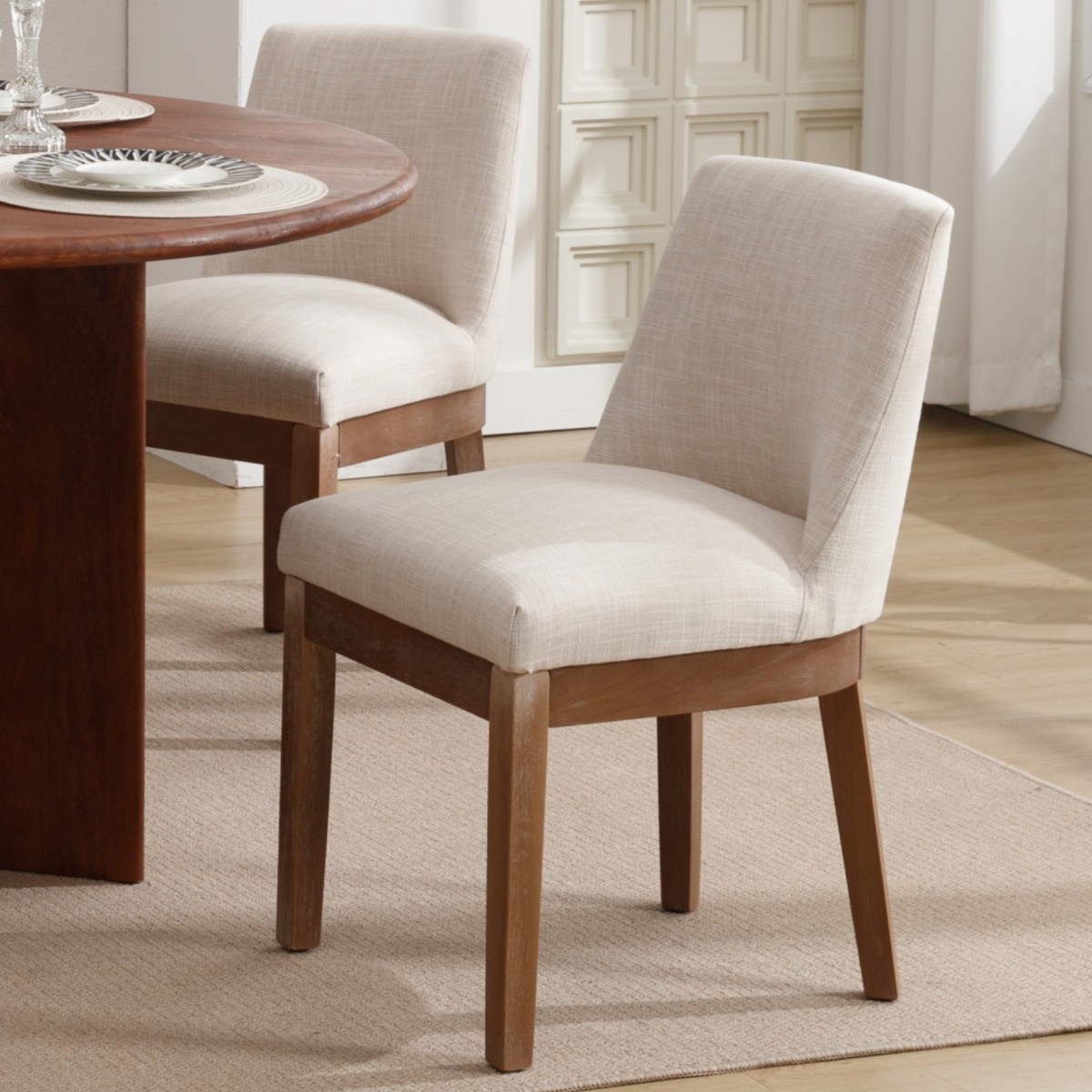 다야레인 모던 원목 식탁의자 두툼한 시트 편한 패브릭 의자, 2개, 베이지 225,000원