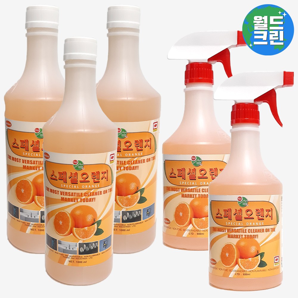 월드크린 PB-1 스페셜 오렌지 650ml 2개 + 1L 3개 피비원 PB PB1 다목적 리필 세정제 세제 청소 국산 기름 18,830원