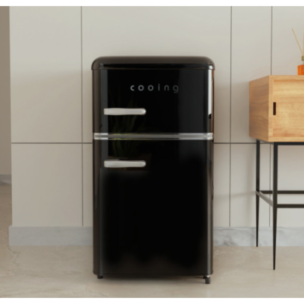 쿠잉 레트로 투도어 미니냉장고 REF-D85 레드 블랙 크림 민트 핑크 80L 원룸 사무실 가정용 소형냉장고 298,000원
