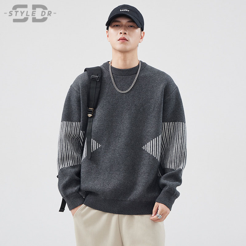 스타일닥터  남성 추동 빈티지 라운드 배색 니트 편안한 오버사이즈 스웨터 9,900원