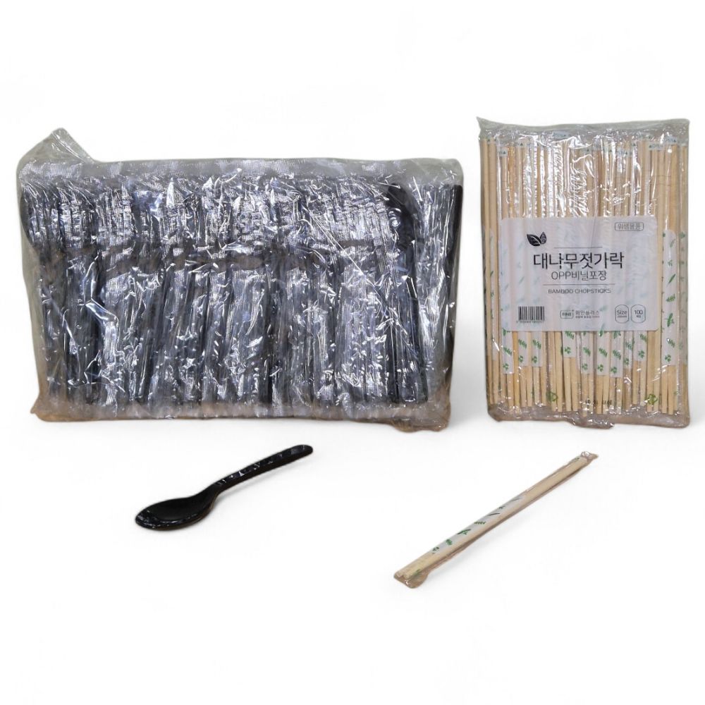 일회용 숟가락 젓가락 세트 일회용수저세트 검정, 500개, 1개 22,500원