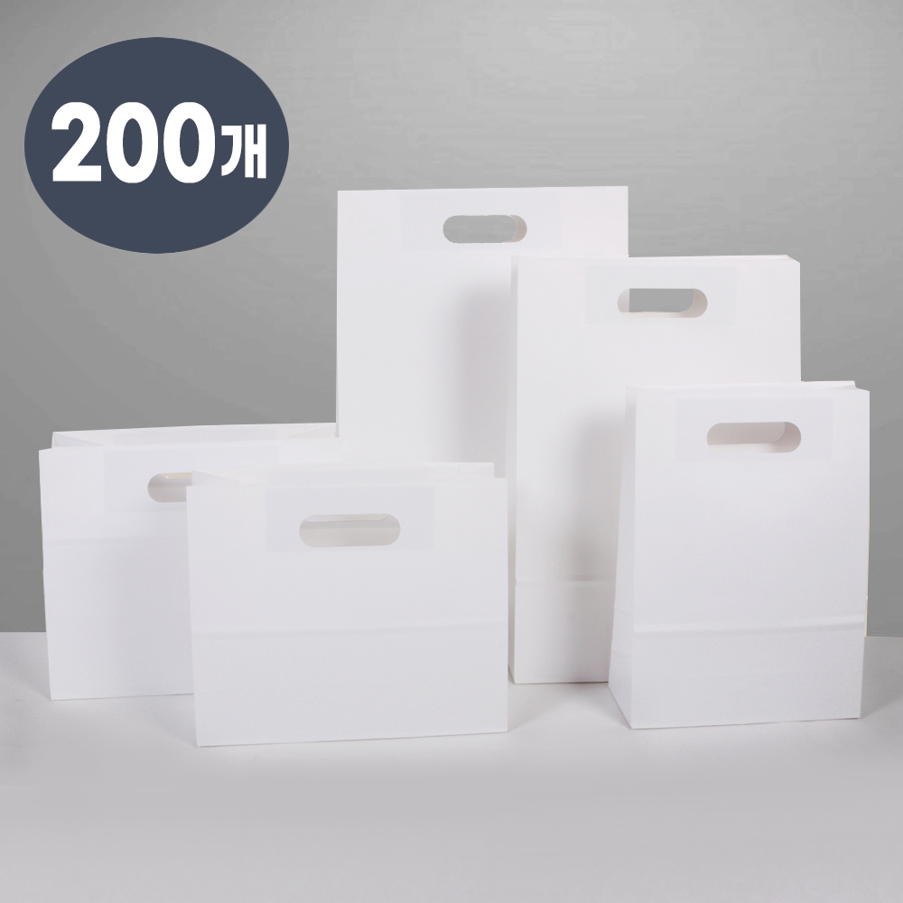 소확행몰 모조지 손잡이 종이가방 쇼핑백 화이트 흰색 무지 선물포장 (200장) 100,800원
