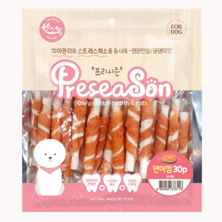 프리시즌 강아지껌 애견 간식 개껌 딩고껌 연어 30p 반려견 애견 치석 구강 10,300원