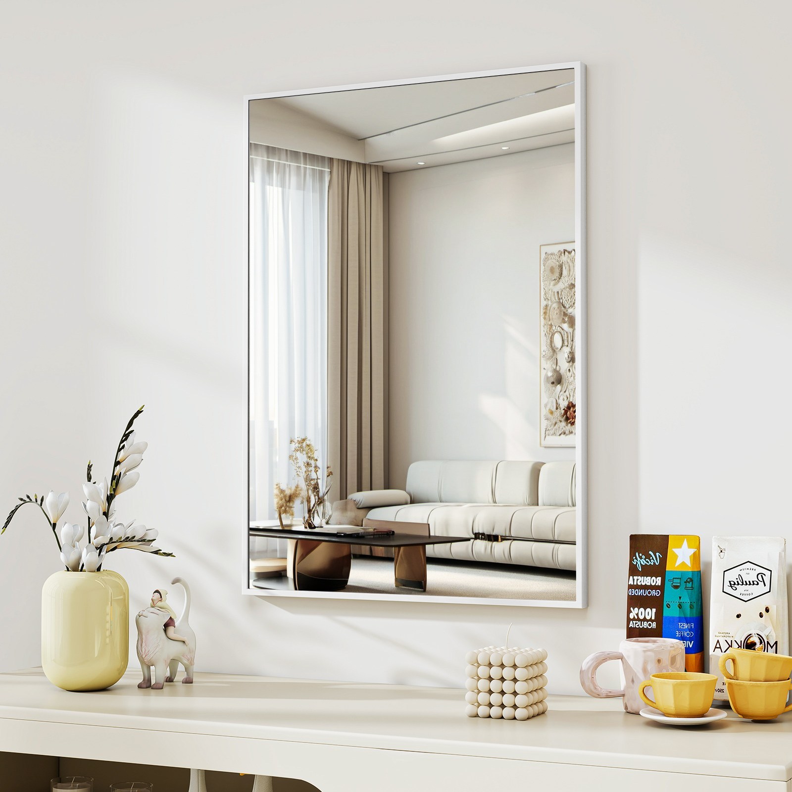 뷰티피크 사각형 벽거울 화장대거울 욕실거울 강화안전유리, 화이트60cm 89,900원
