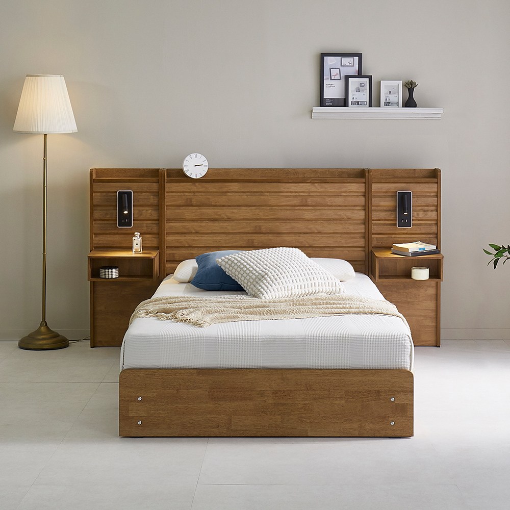 라로퍼니처 루피나 호텔식 LED 고무나무 원목 서랍 수납 침대 SS / Q + 40T 라텍스 매트리스, 협탁X 580,000원