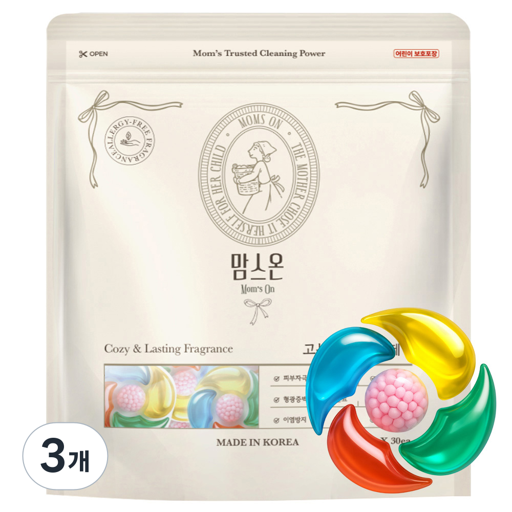 맘스온 초고농축 캡슐세제 코튼향, 3개, 30개입 34,660원