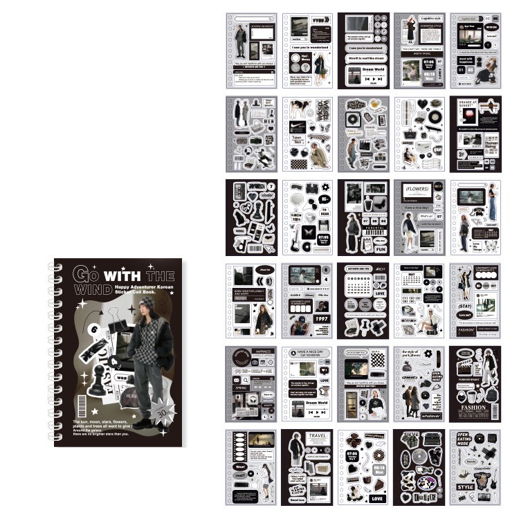 올리브파티 해피어드벤처 시리즈 감성 빈티지 다꾸 다이어리 30매 스티커 북, 1개, 블랙 6,900원