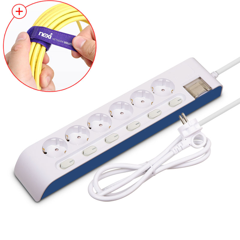 현대일렉트릭 하이탭 6구 메인+개별 멀티탭 + 밸크로타이 16A 가정용 사무용 안전한 국산 멀티 콘센트 21,200원