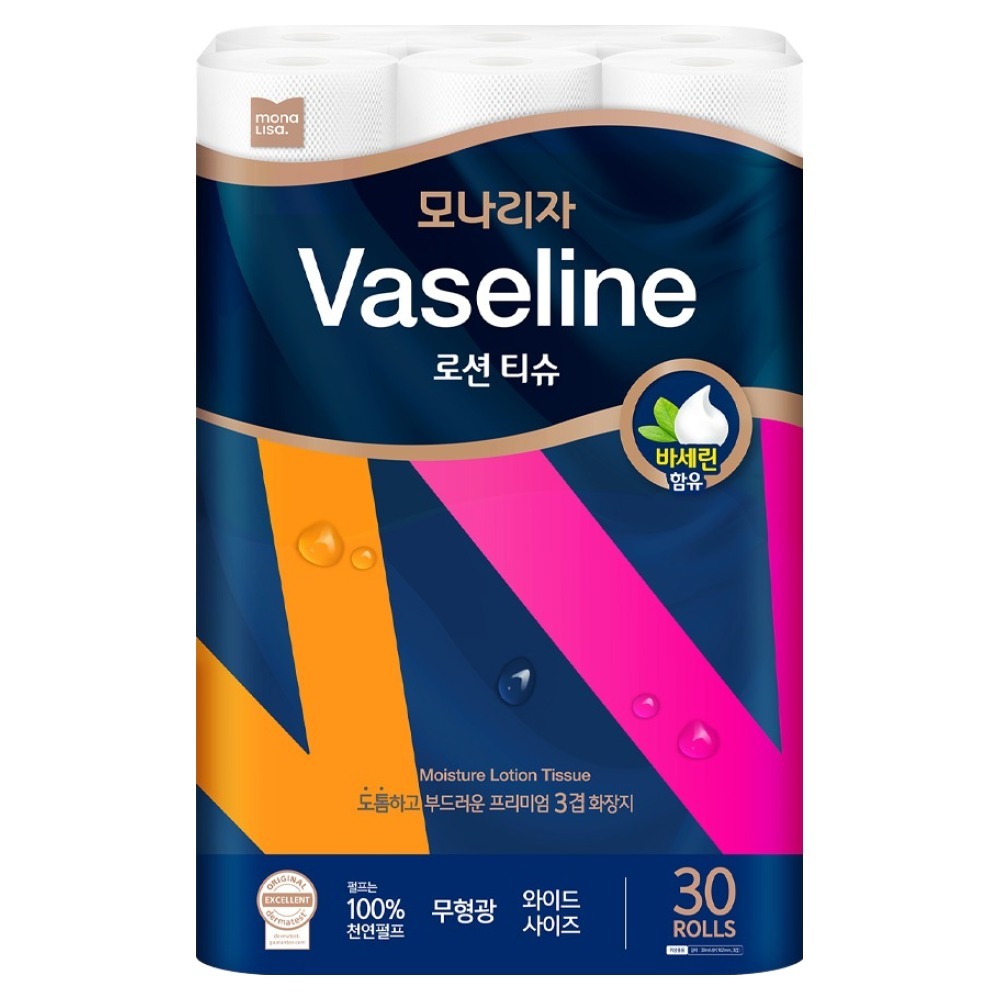모나리자 바세린 로션 와이드 펄프 3겹 고급롤화장지, 1개, 30롤, 30m 21,550원