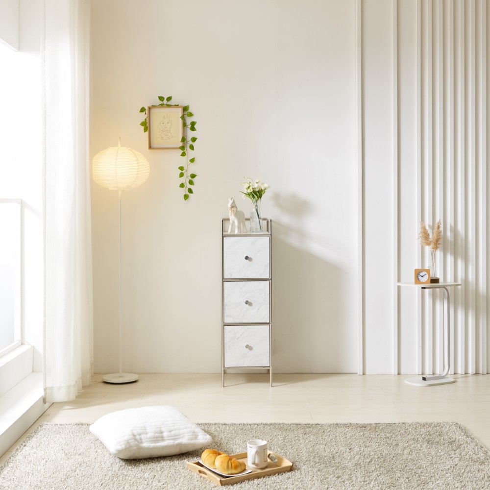 완제품 벨리 3단 300 서랍장 미드센츄리 드레스룸 침실 옷 거실 틈새 수납장 모듈가구 선반, 3단, 대리석 무늬 270,000원