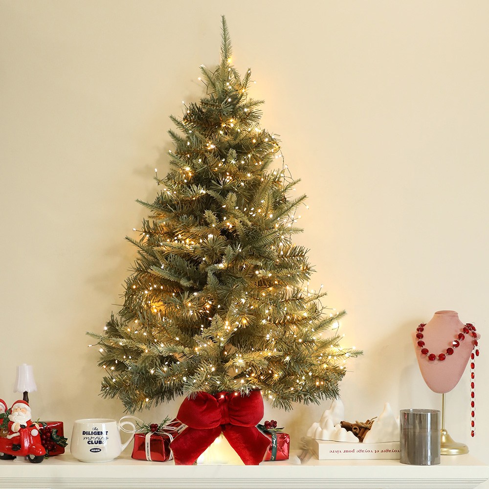 크리스마스트리 전나무 벨벳뽕리본 지네전구 하프 벽트리 세트, 하프벽트리 그레이 웜 49,900원