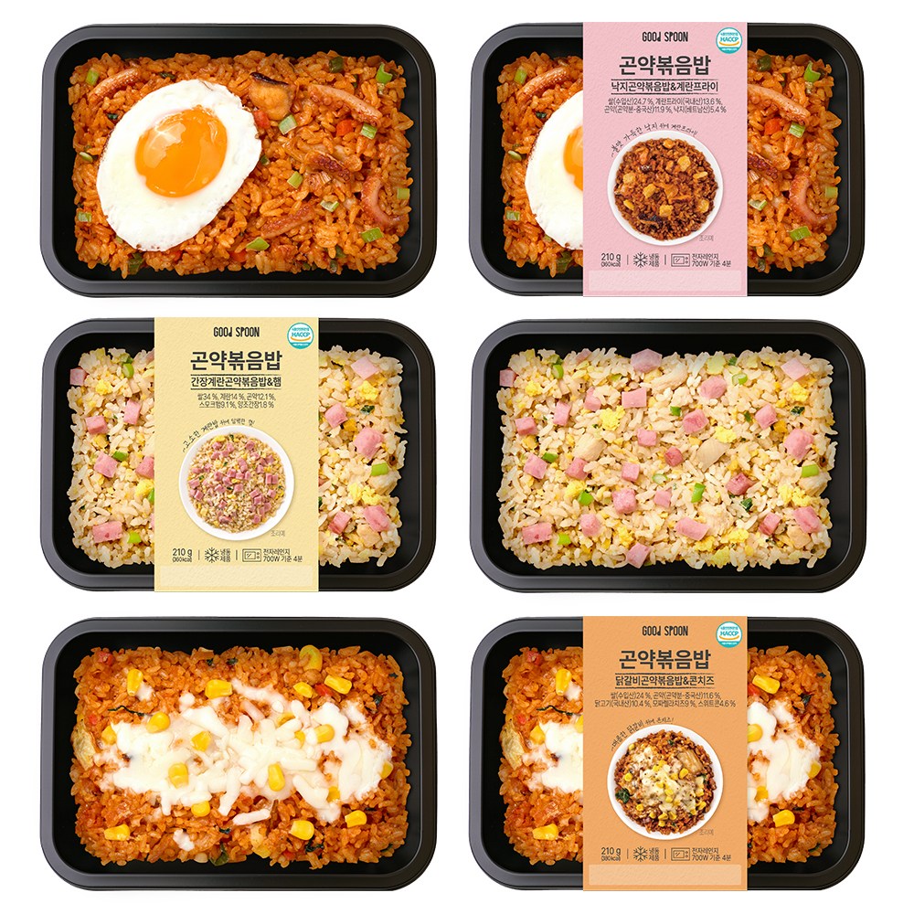 굿스푼 탄단지 일주일 단기 점심 식사대용 직장인 맛있는 관리 저당 저탄수 곤약볶음밥 도시락 3종6팩,1260g, (냉동), 210g 29,900원