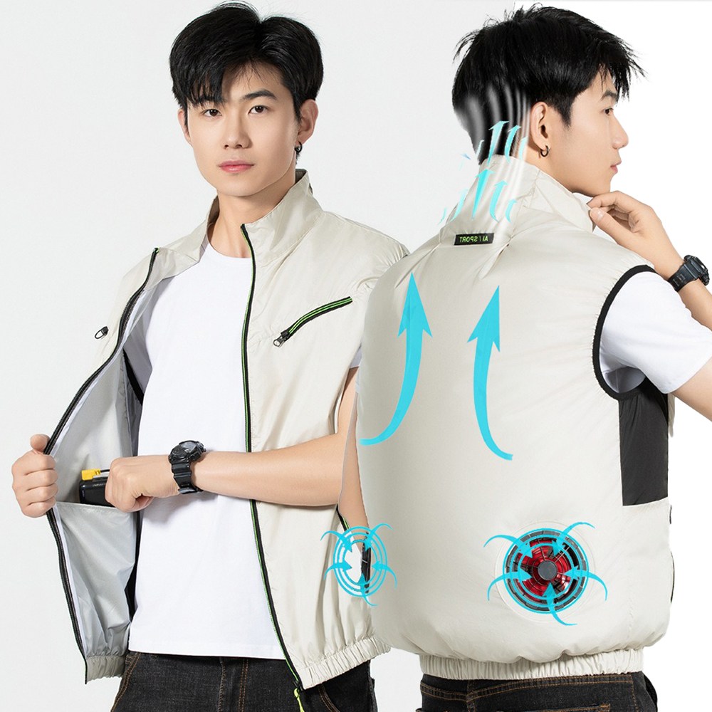 RYNOVEX 에어컨 선풍기 조끼 오토바이 배달 라이더 여름 에어 쿨링 바람 5V 3단 조절, 연베이지 29,800원