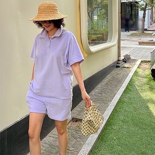 봄 여름 테리 트레이닝세트 여성 반바지 세트 상하  반팔  카라티 운동복 셋업 한국제작 39,400원