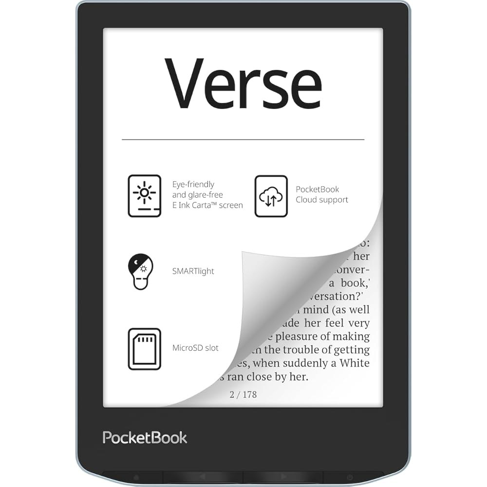 PocketBook Verse 전자책 리더기 | 눈에 편안한 6인치 E-Ink Carta™ HD 터치스크린 밝기 조절 가능한 스마트라이트 최대 1개월 배터리 수명 Wi-Fi 및 279,500원