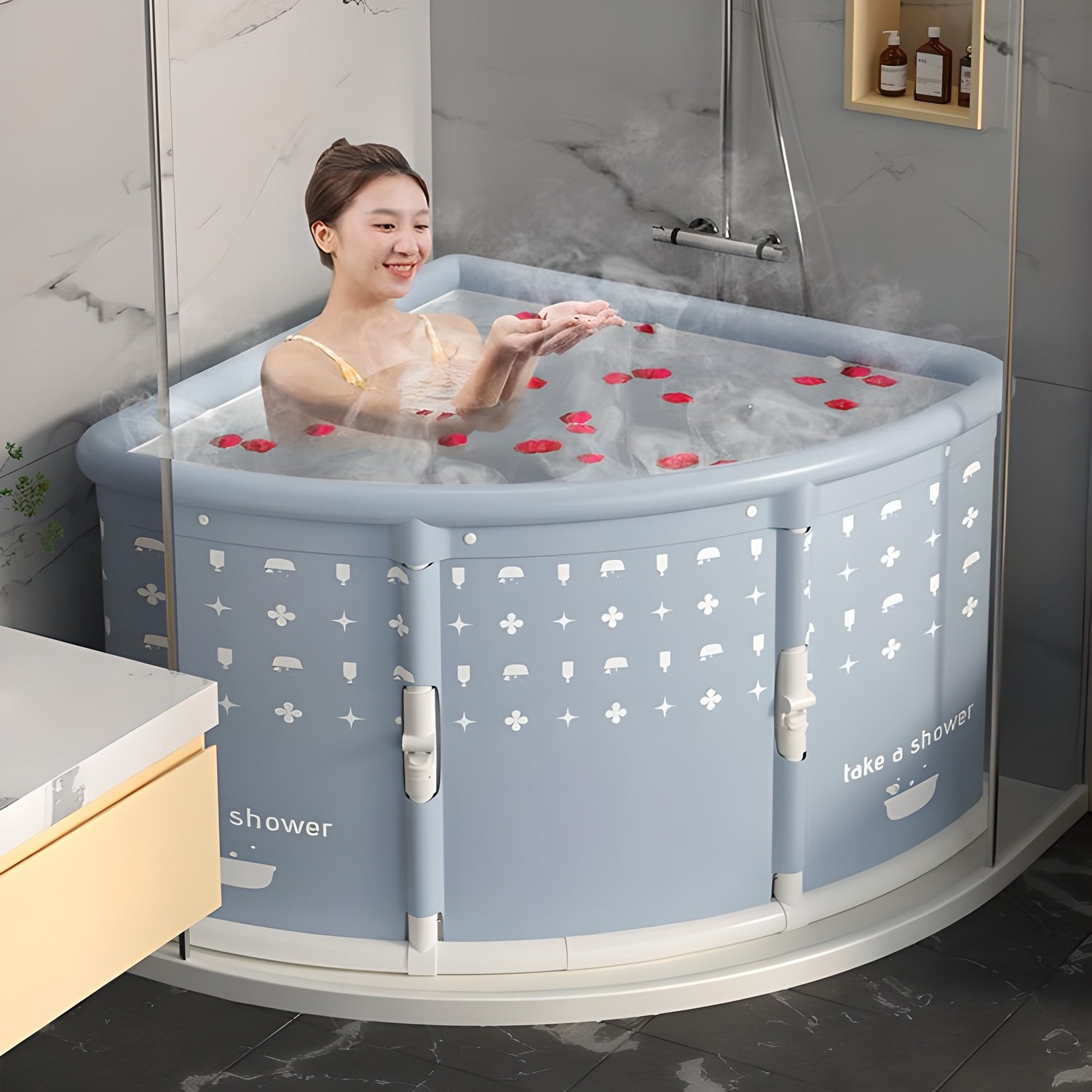 Shipshape 접이식 목욕통 삼각 욕조 간이 원터치 접이식 이동식 욕조 성인 접이식욕조 가정용목욕통 59,900원