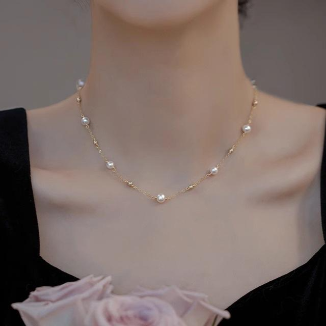 NXNA 14K 골드 도금 트렌디 심플한 안개꽃 담수진주 여성용 고급스러움 살린 니트 목걸이 CS-XL029 120,000원