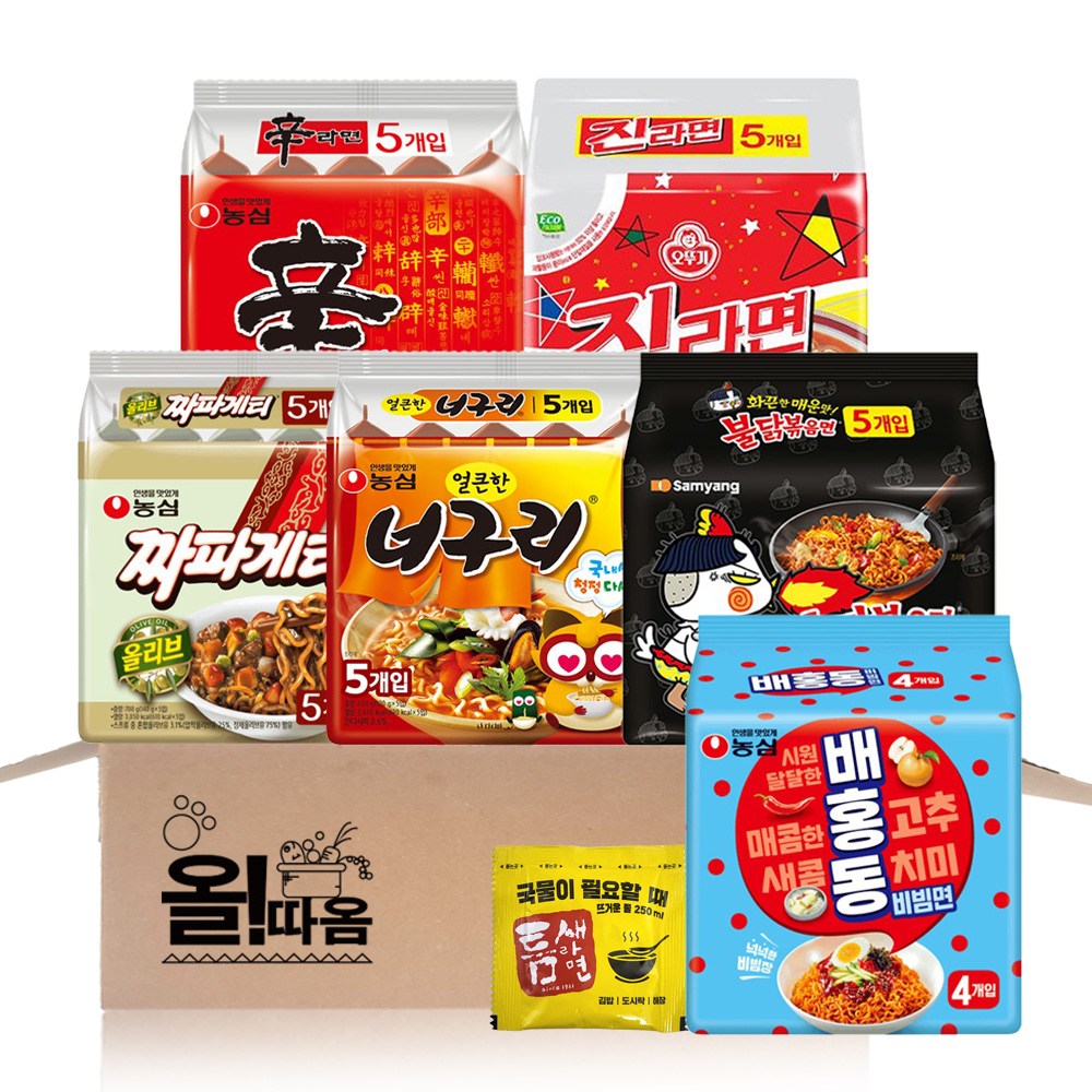 농심 삼양 팔도 멀티라면 신라면5입+너구리매운맛5입+짜파5입+진라면매운맛5입+불닭5입+배홍동4입+틈새라면스프1, 1세트 34,900원