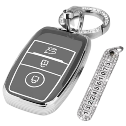 키에티 기아 호환 모닝 레이 3버튼 실버라인 차 키케이스 키홀더 + 분실방지 큐빅 전화번호판, 틸그레이 실버라인, 단일상품 13,900원