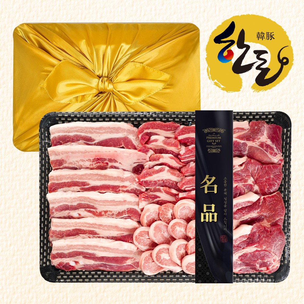 한돈선물세트 3호 1.8kg (삼겹,목살,항정,가브리) 1+등급 돼지고기 (고급 보자기 포장), 1개 127,500원