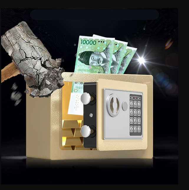 만족도1위 FOOI 튼튼한 디지털 가정용 미니금고 도난방지 지폐저금통 빠른배송, 골드 31,300원