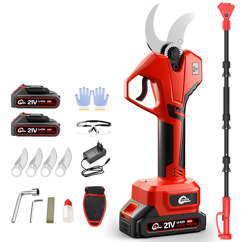 [YUON] 독일 고급형 대용량 충전식 브러시리스 전동전지 가위 휴대용 21V 무선 충전 전동 전지가위 60MM+연장장대 3.0Ah 배터리 2개 179,000원