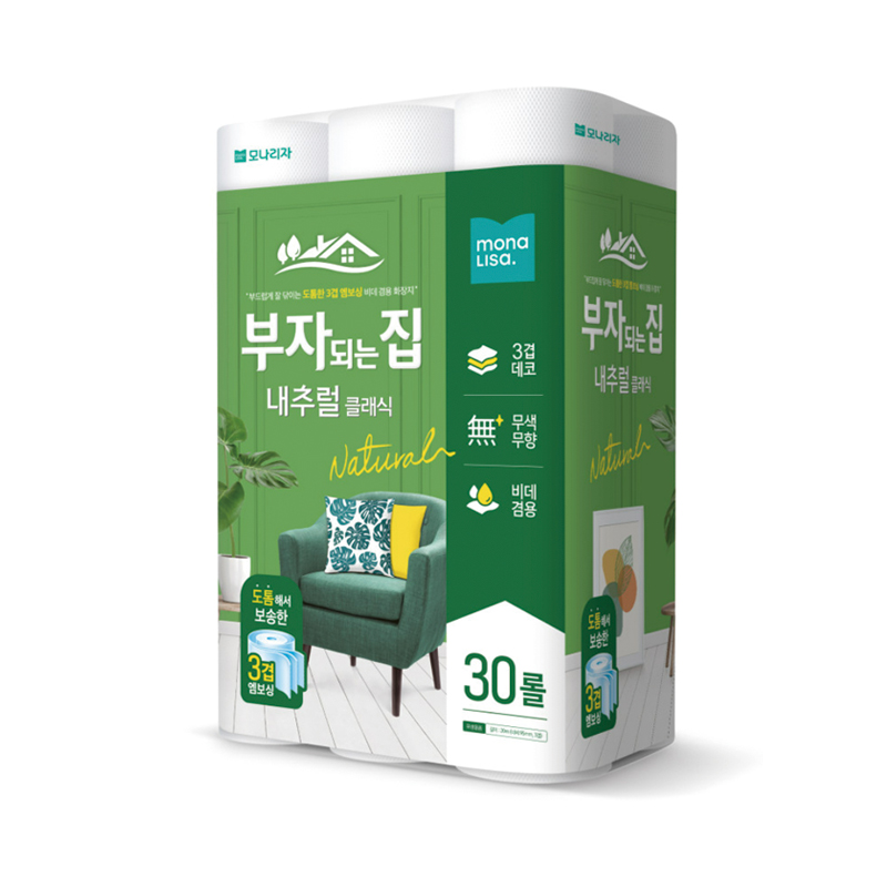 모나리자 부자되는집 내추럴클래식 화장지 3겹 30롤X4팩 9,500원