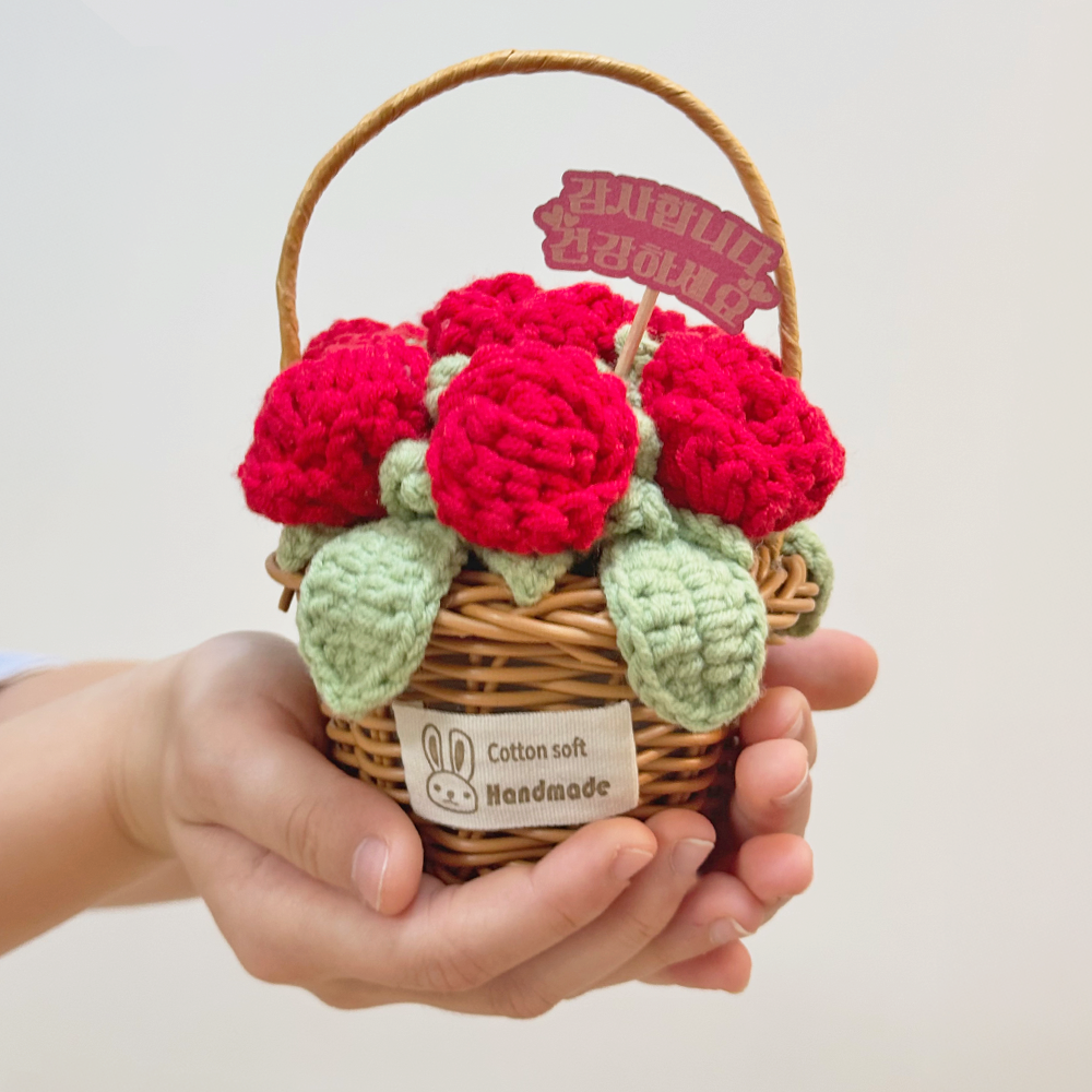 미니 카네이션 꽃바구니 핸드메이드 손뜨개 꽃바구니 어버이날 스승의날 부모님생일 선물, 1개 20,900원